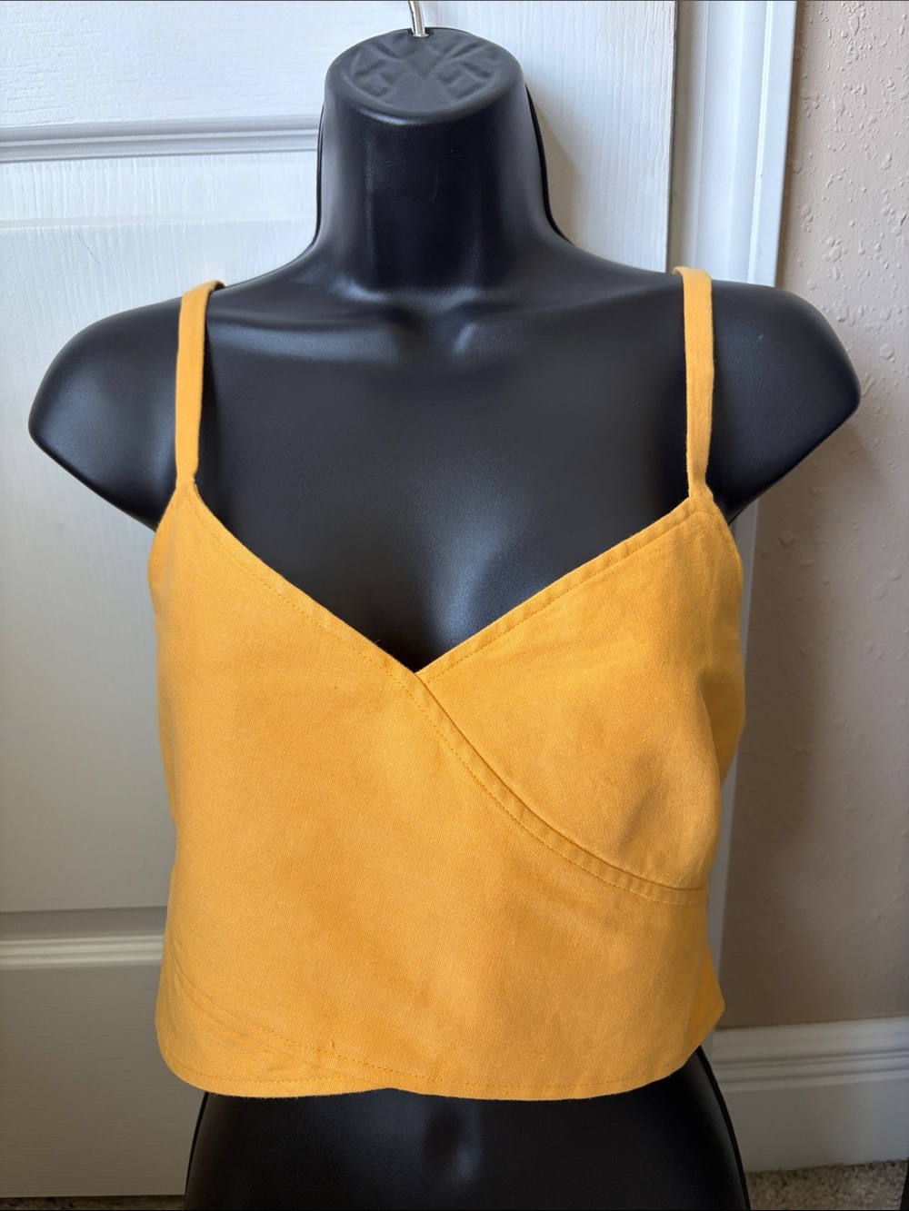 Derek Lam 10 Crosby Linen Mustard Yellow Wrap Crop Cami Top